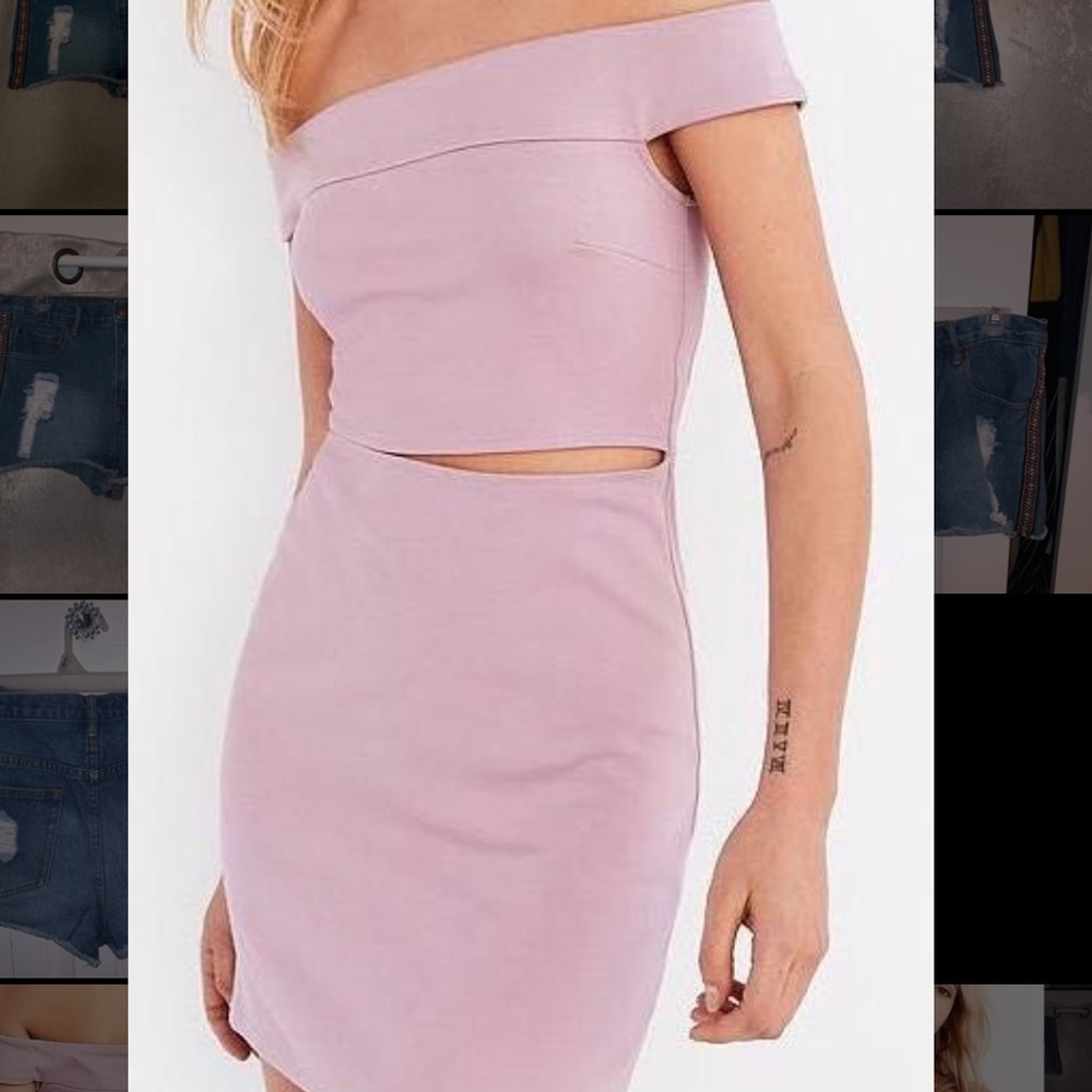 Mauve boatneck-shoulder dress with slit